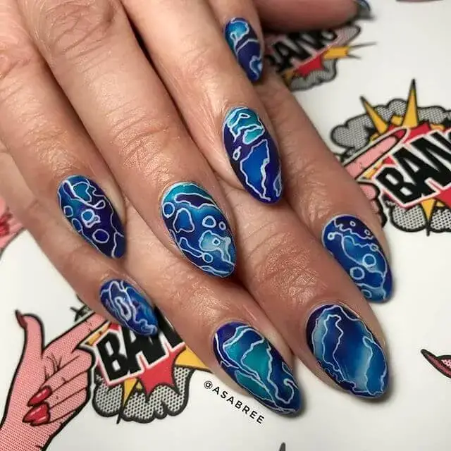 Abstract Blue Mini Map Nail Art