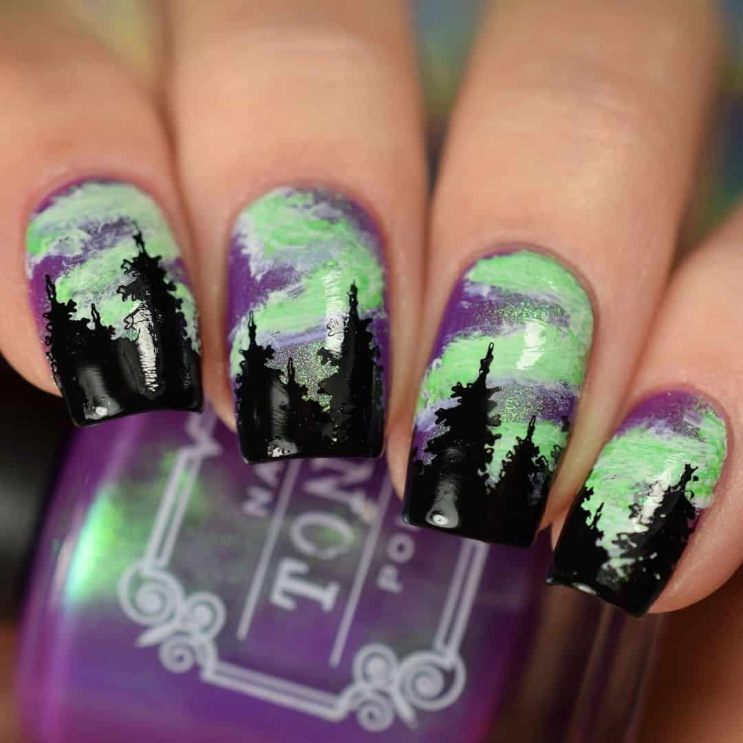 Aurora Borealis Themed Nails