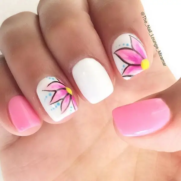 Beautiful White And Pink Nail Design