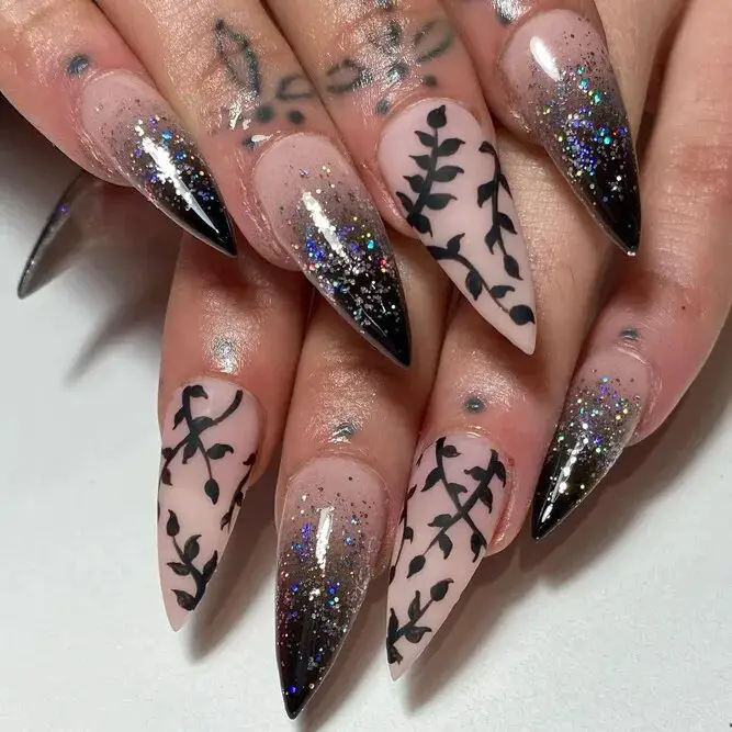 Black Ombre Glitter Nails