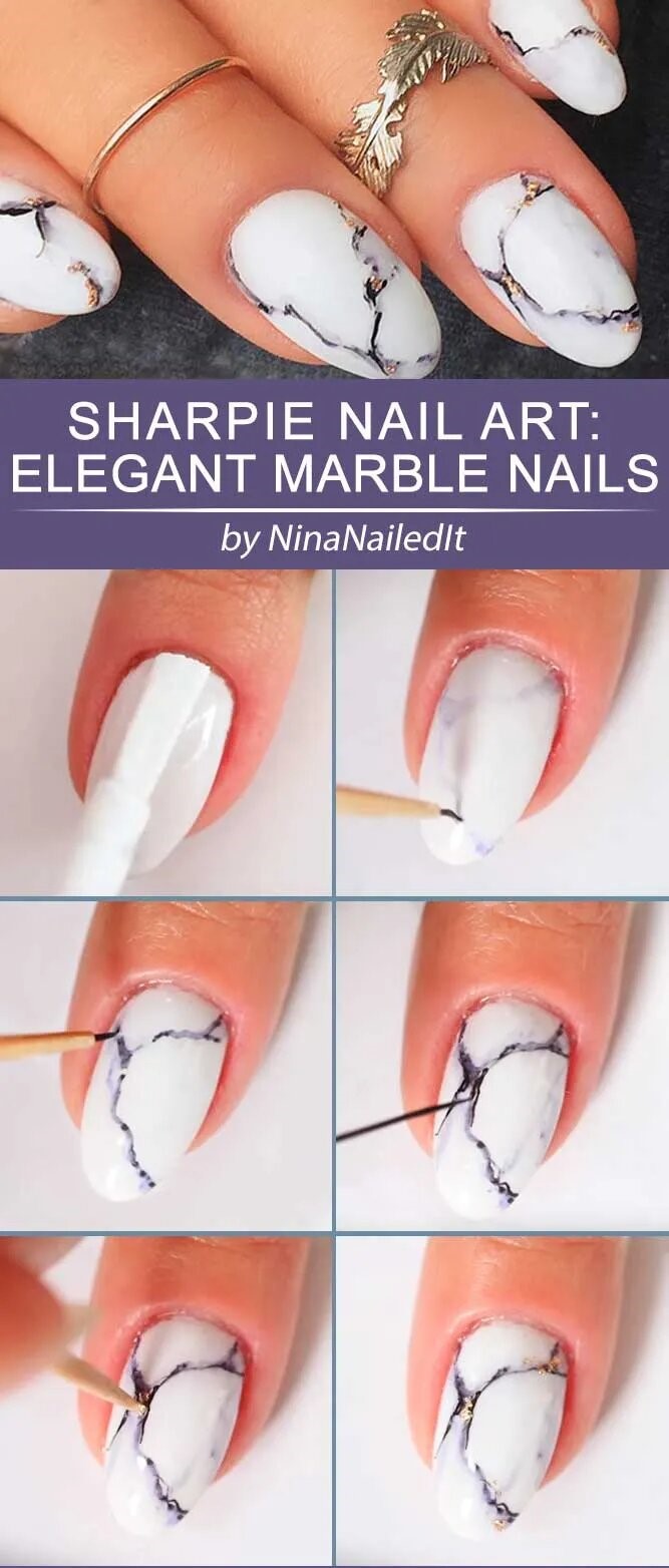 Black Sharpie Nail Art: Elegant Marble Nails