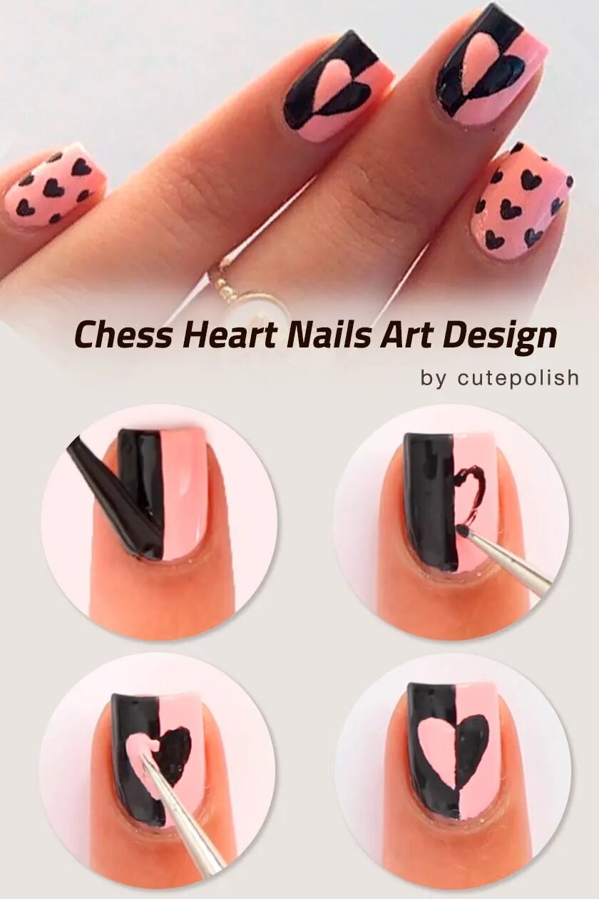 Chess Heart Nails Design