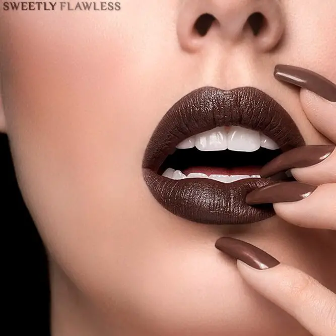 Chocolate Brown Lipstick And Matching Nail Polish