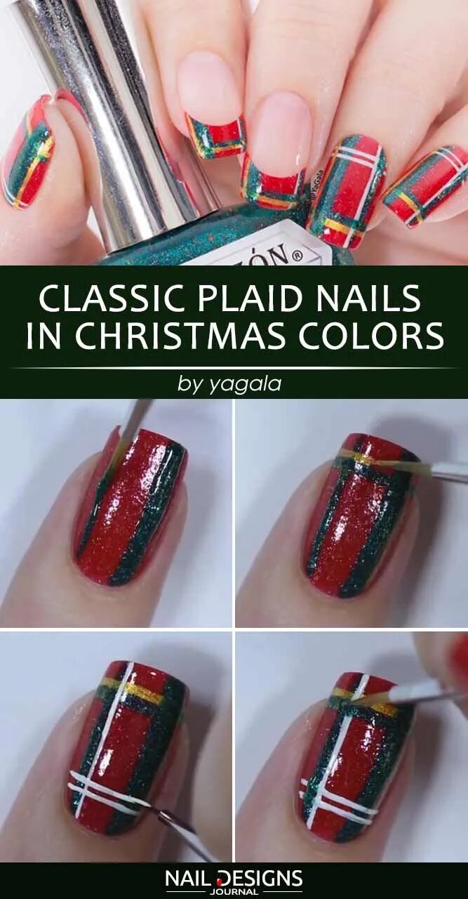 Classic Plaid Nails In Christmas Colors