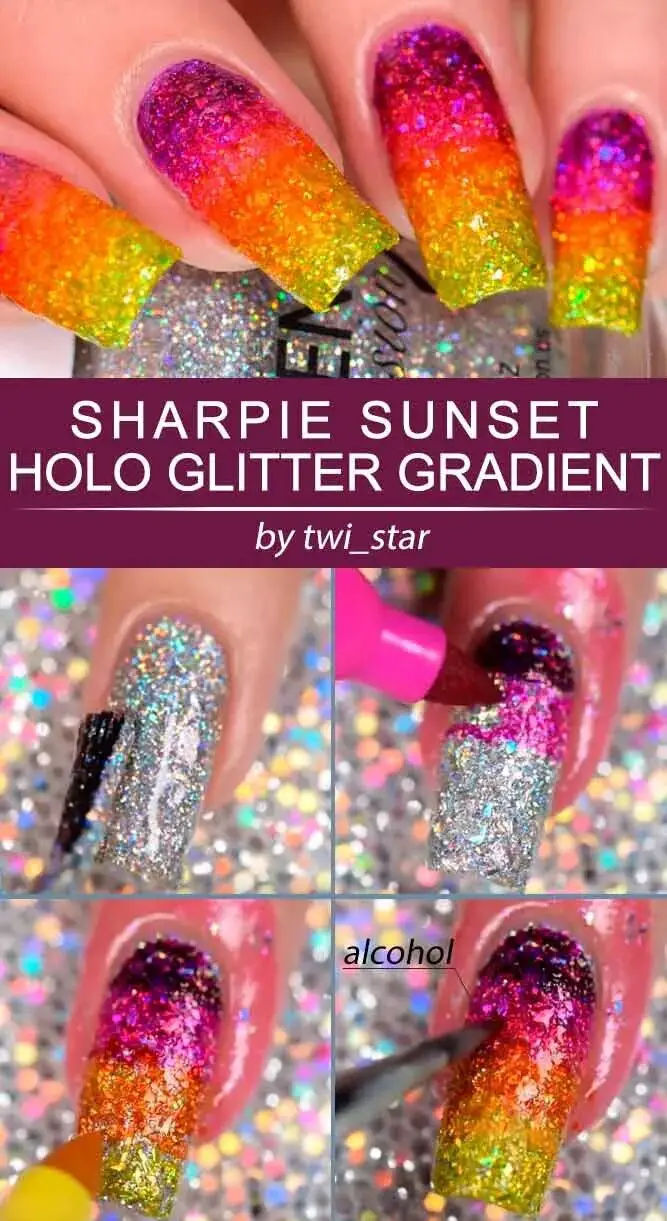 Easy Diy: Sharpie Holo Glitter Gradient Nails