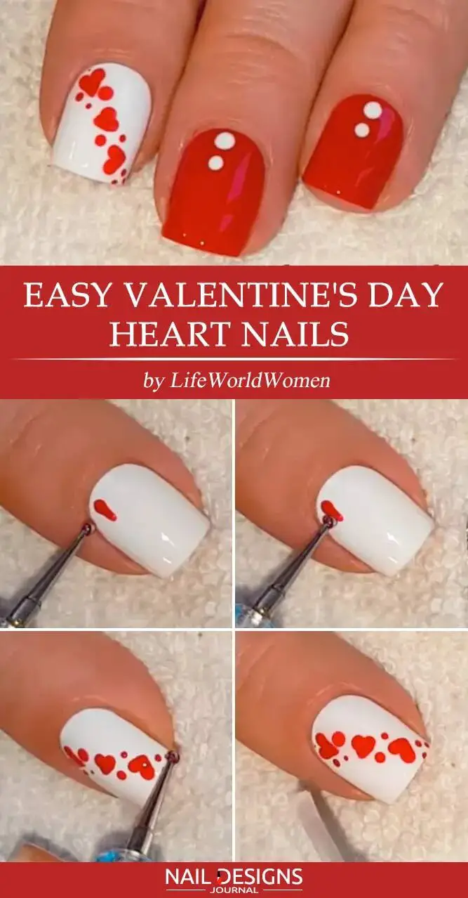 Easy Heart For Valentine's Day Nail Art