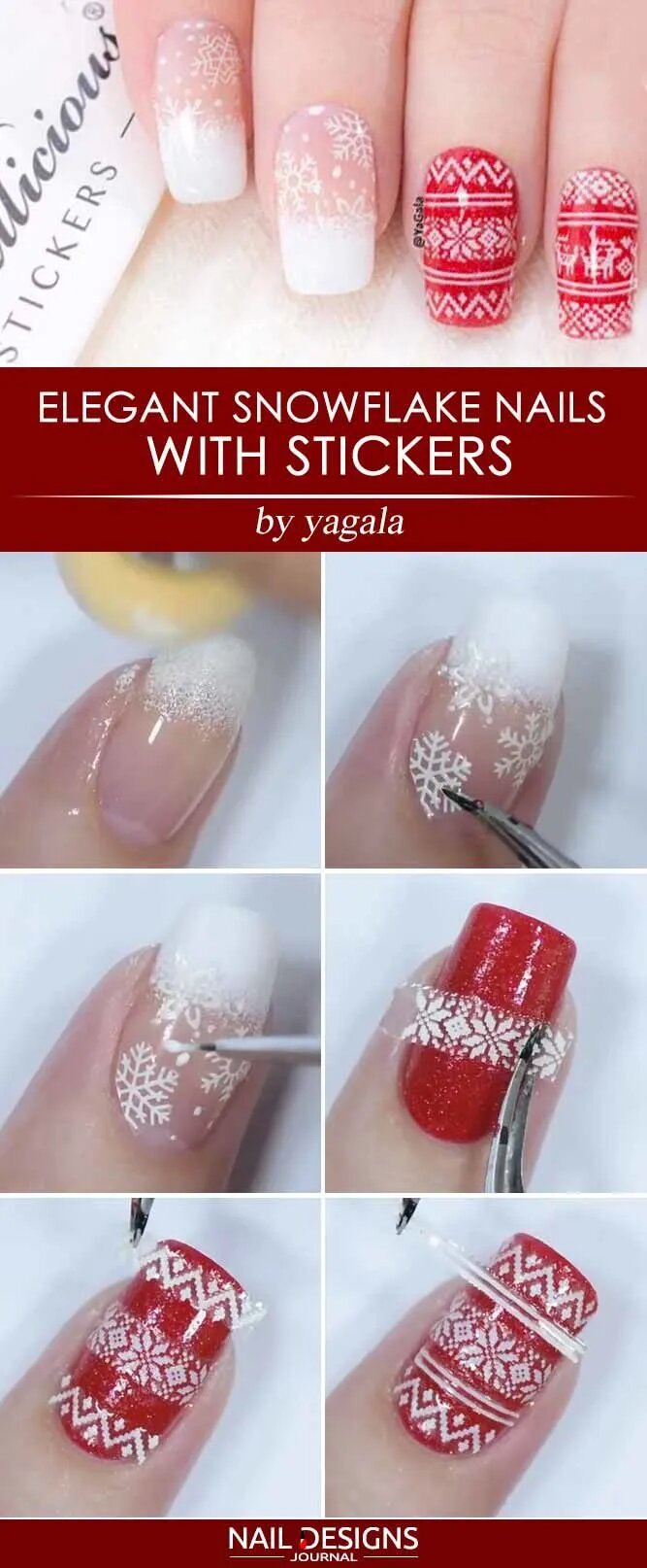 Elegant Snowflake Nails With Stickers
