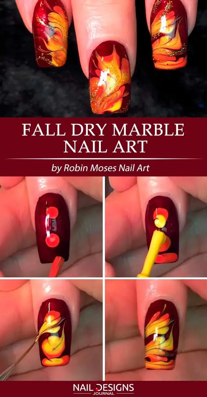 Fall Dry Marble Nail Art