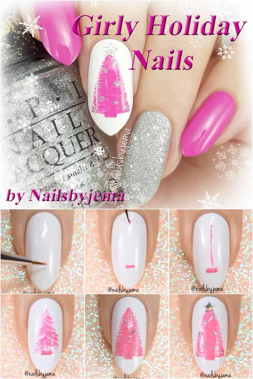 Girly Christmas Nails In Pink