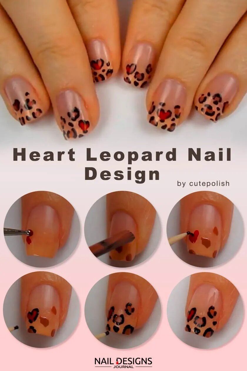 Heart Leopard Nail Art Design