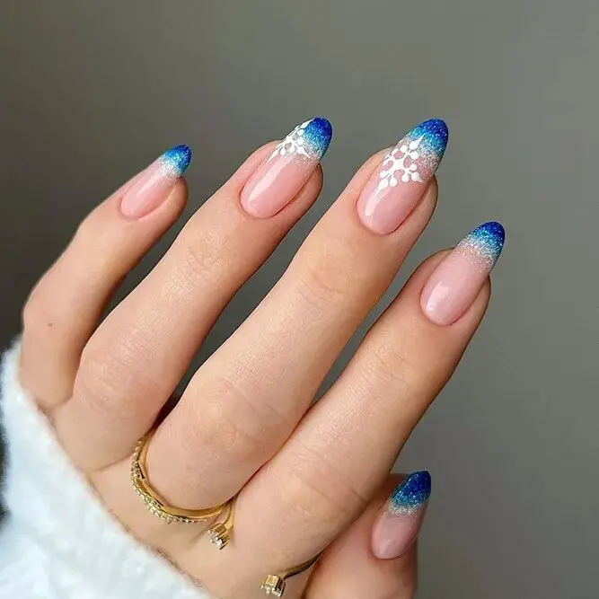 Icy Blue Ombre Nails With Glitter