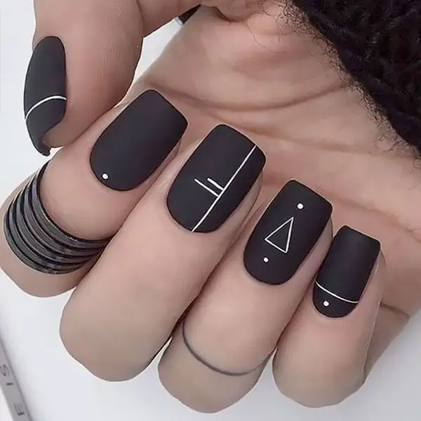 Matte Square Nails With Line Art