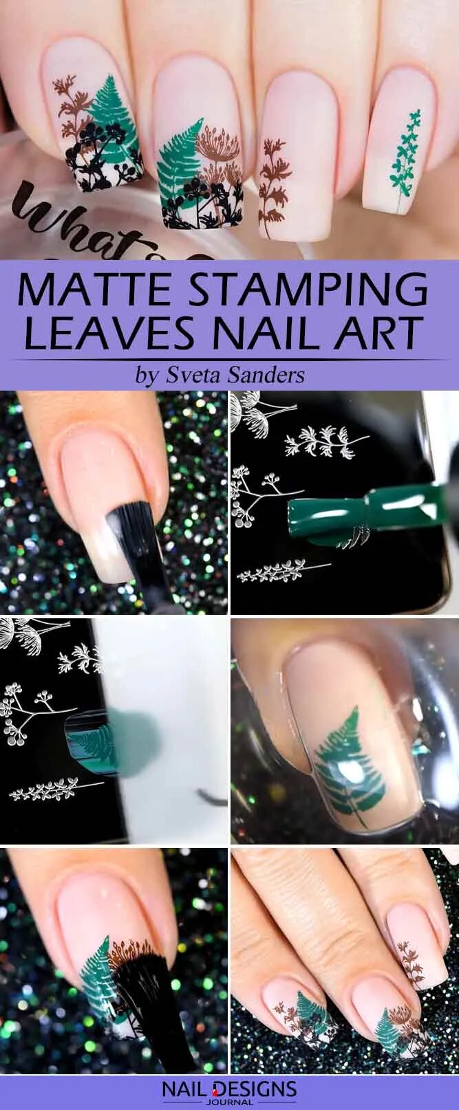 Matte Stamping Leaves Nail Art