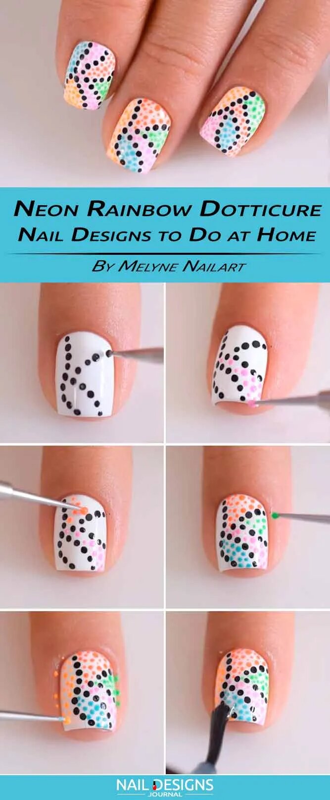 Neon Rainbow Dotticure Nail Designs