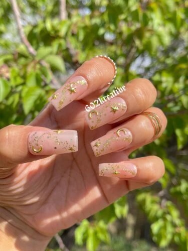 Nude Moon And Stars Nails