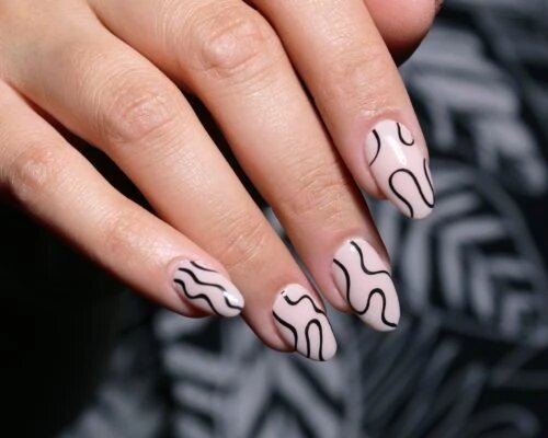 Nude Squiggly Line Nails