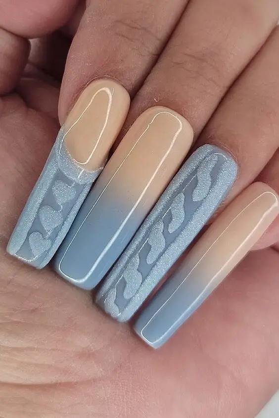 Nude To Shadow Blue Gradient Nails