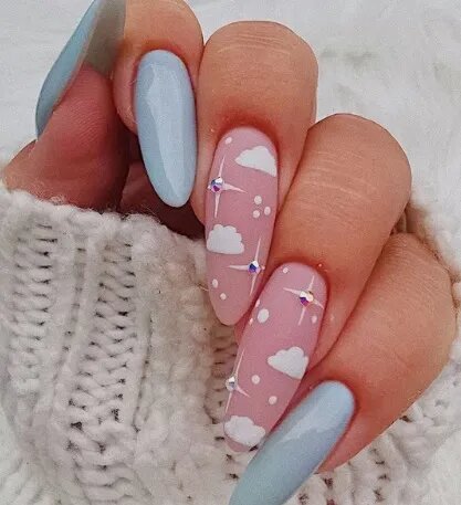 Pink And Blue Nails Design