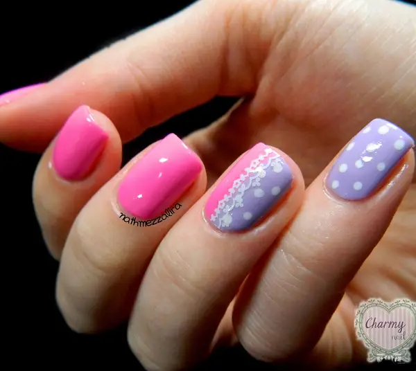 Pink Nails With Polka Dots