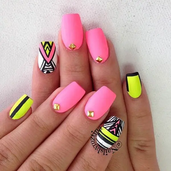 Pink Tribal Nail Design