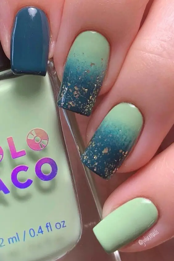 Police Blue To Dark Sea Green Gradient Nails