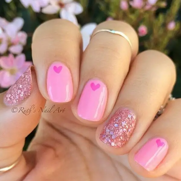 Short Light Pink Heart Nails