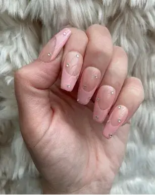 Soft Pink Nails Design With Rhinestones