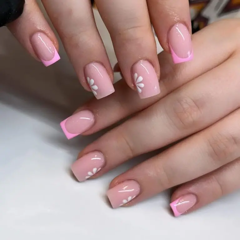 Spring Light Pink Nails With Flowers