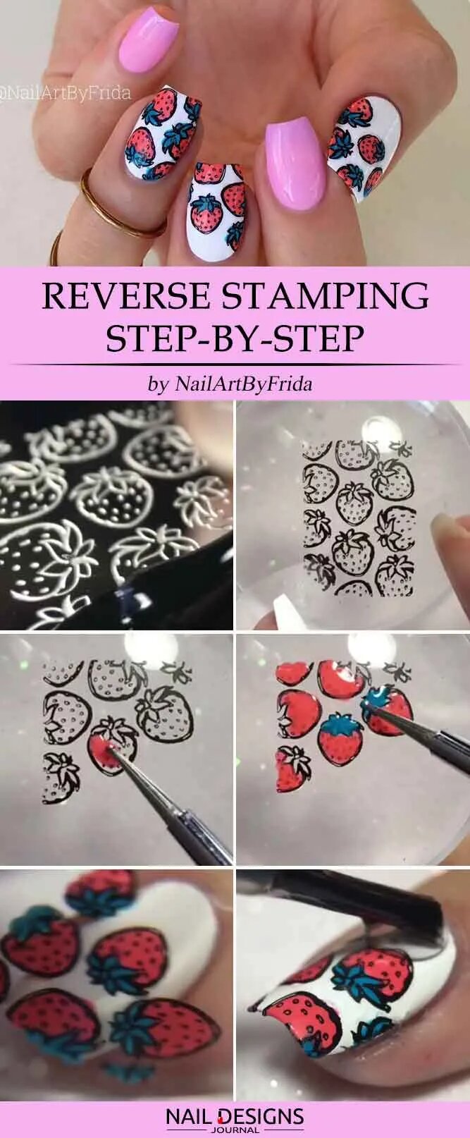 Strawberry Reverse Manicure Stamping Step-By-Step