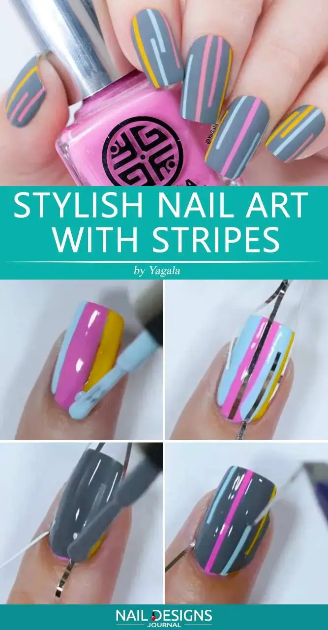 Stylish Nail Art With Stripes