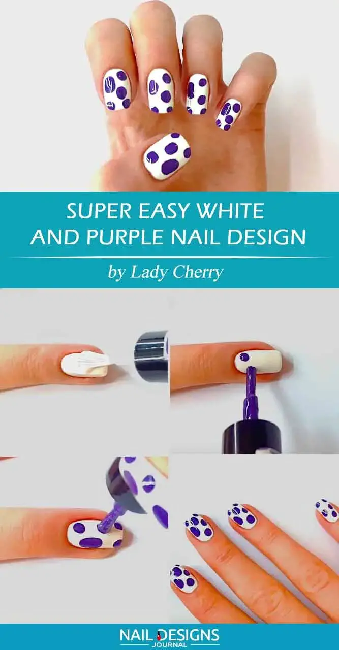 Super Easy White And Purple Nail Design