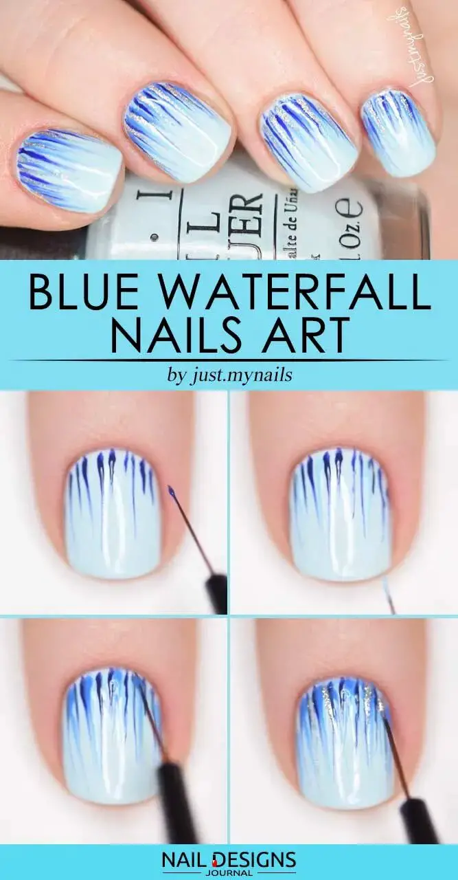 Sweet Blue Waterfall Nails Art