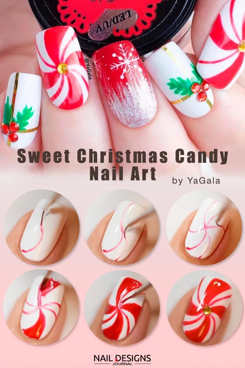 Sweet Christmas Candy Nail Art