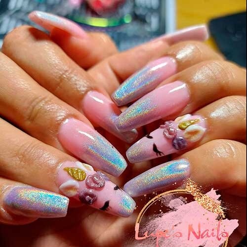 Unicorn Holographic Nails Design