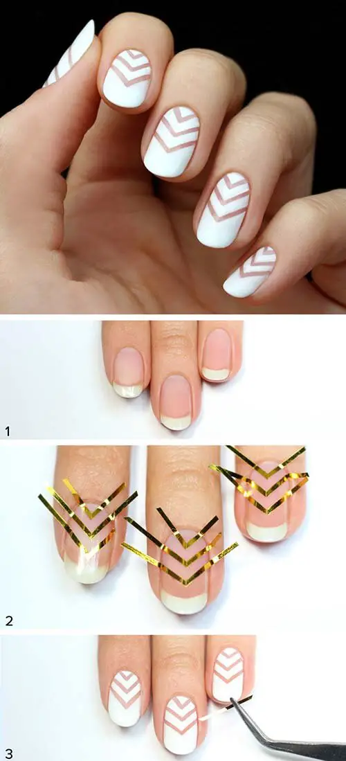 White Minimal Chevron Nail Art