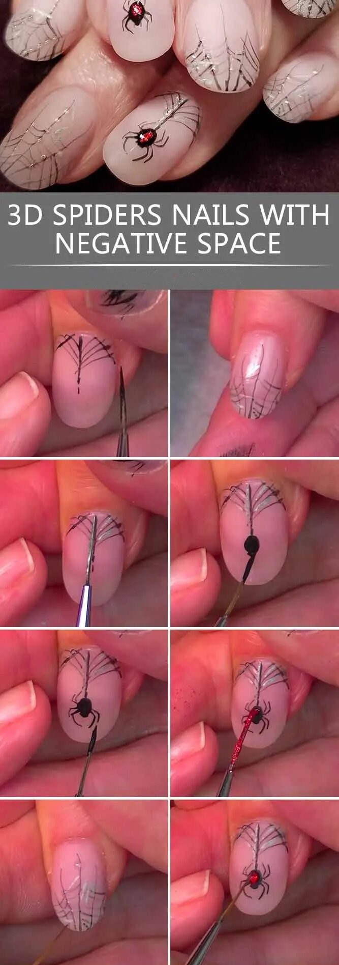 3D Spiders Nails With Negative Space