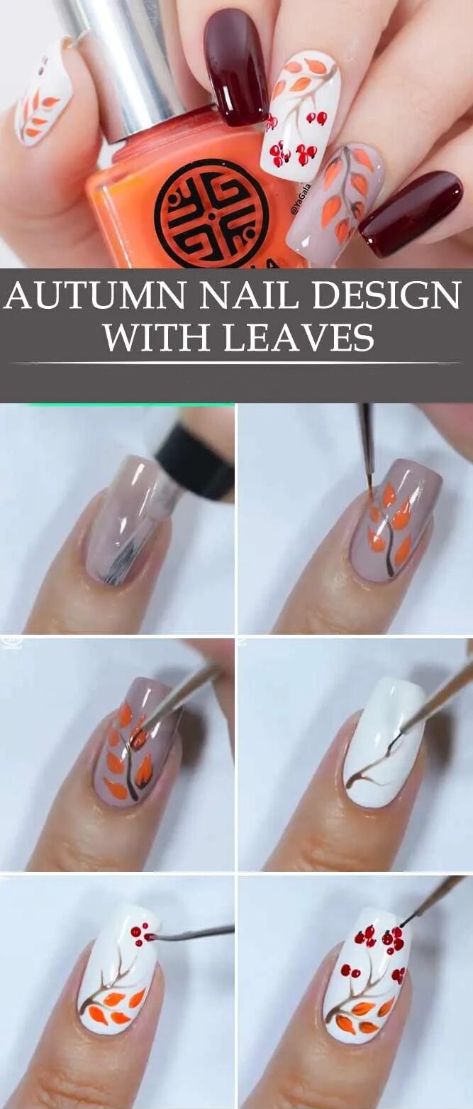 Autumn Nail Design With Leaves