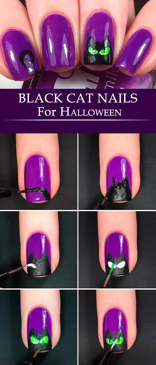 Black Cat Halloween Nails Tutorial