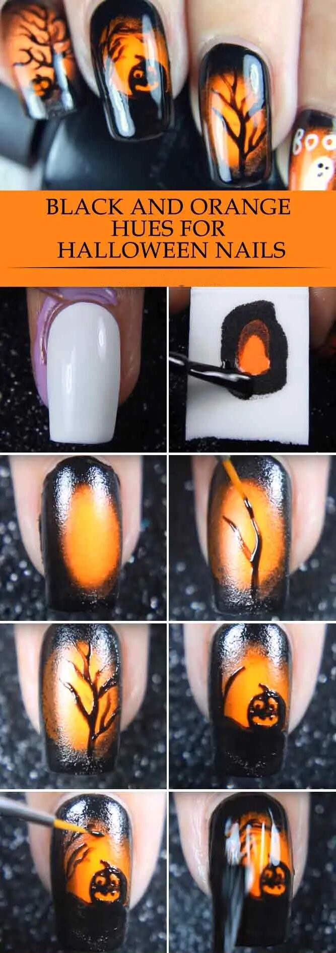 Black And Orange Hues For Halloween Nail Ideas