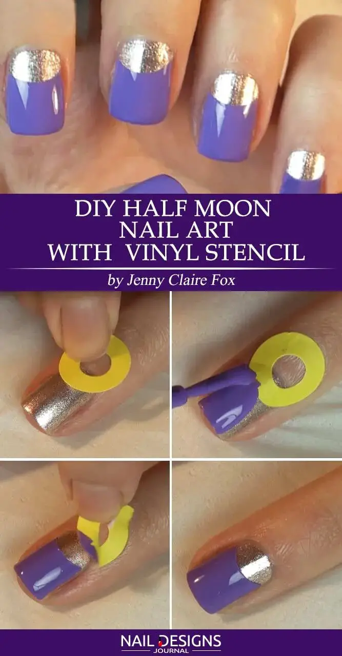 DIY Half Moon Nail Art With Vinyl Stencil