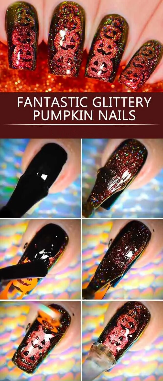 Fantastic Glitter Pumpkin Nails