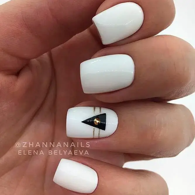 Geometric White Acrylic Nails