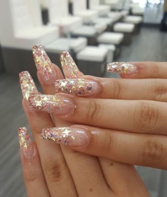 Gold Sequined Nail Art