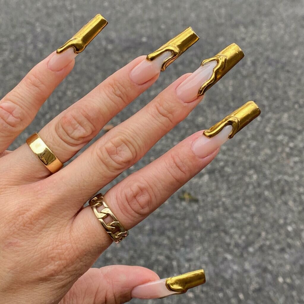 Lustrous Gold-Dipped Nail Tips