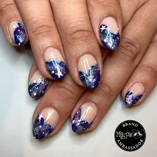 Nude Nails With Space Theme Tips