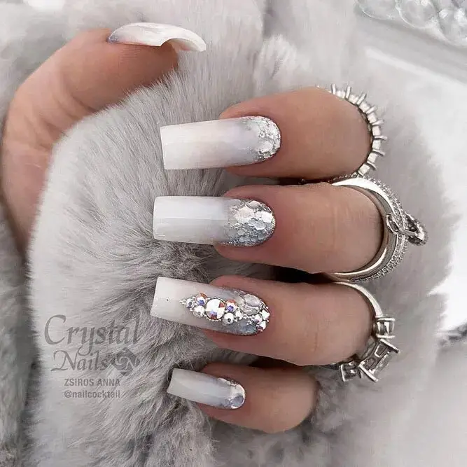 Shiny White Nails Designs