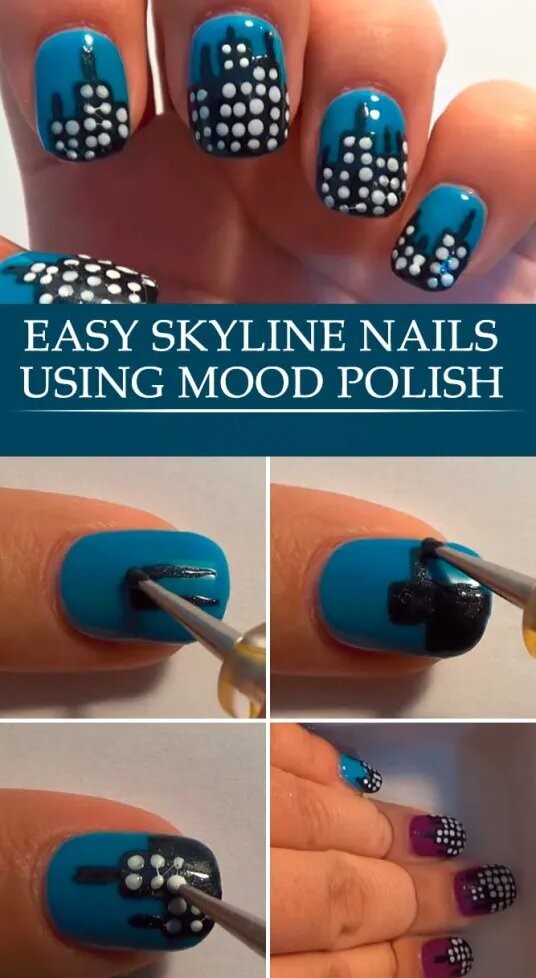 Simple Nails Using Mood Polish For Blue Sky Nails