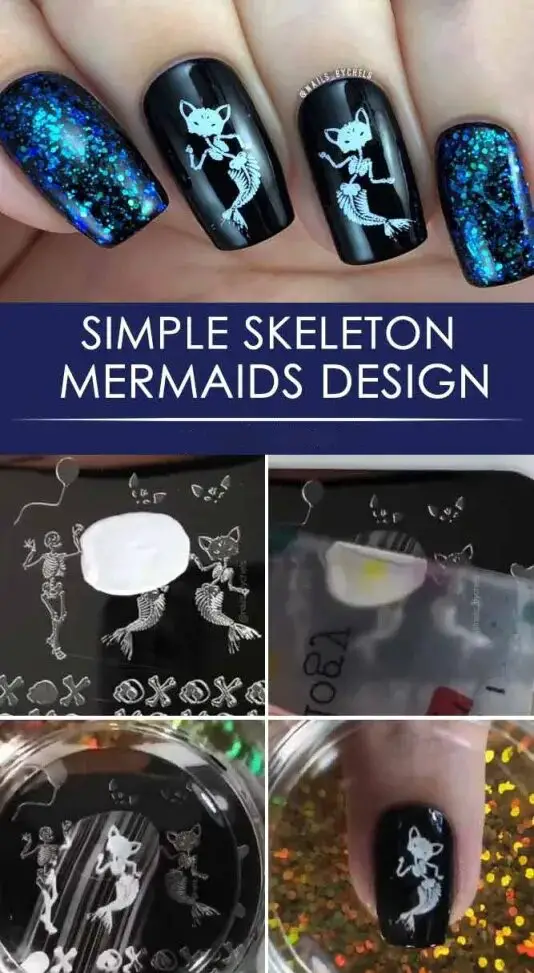 Simple Skeleton Mermaids Nails Design