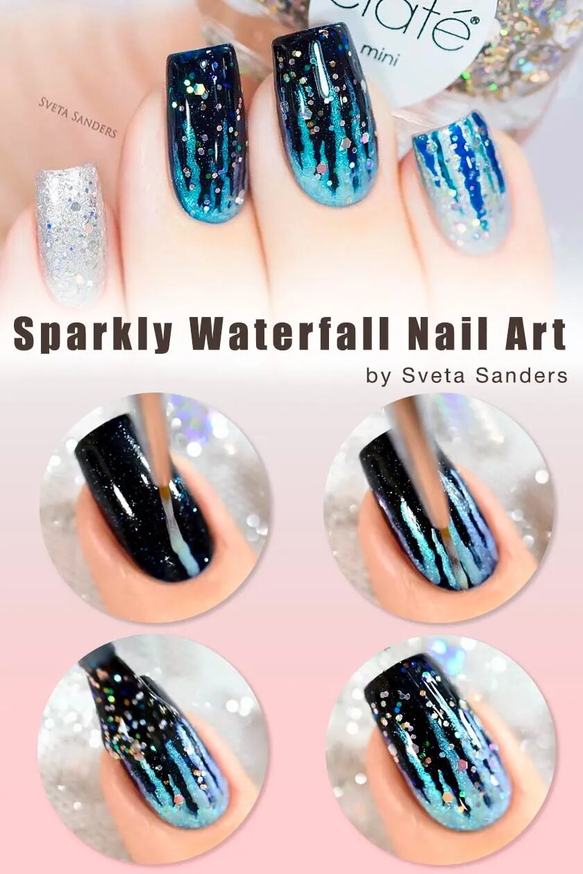 Sparkly Waterfall Nail Art