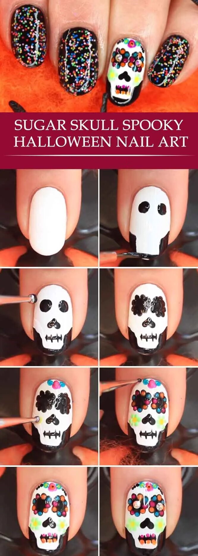 Sugar Skull Halloween Nail Art